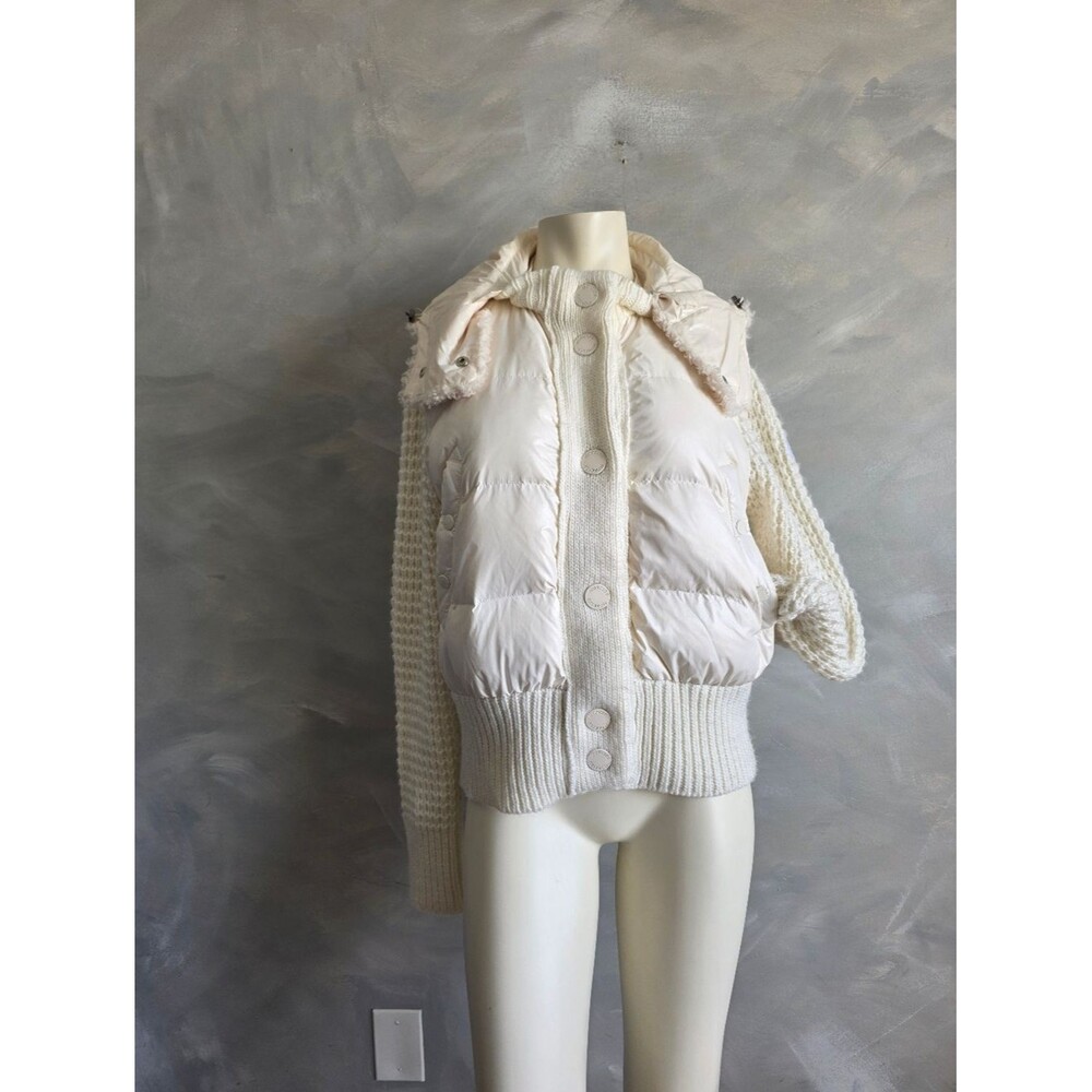 MONCLER KNIT PUFFER Puffer vest with knit sleeves and sheep hair hood Sz 38
